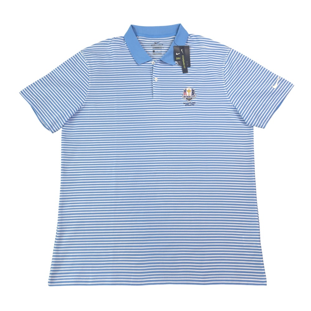 Nike Victory Stripe Golf Polo Mens XL Blue 2020 Ryder Cup Whistling Straits NWT